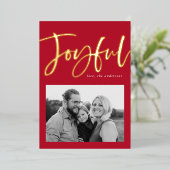Joyful Script Red Photo Folie Feestdagenkaart (Staand Voorkant)