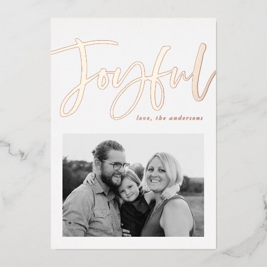 Joyful Script Roos Gold Photo Folie Feestdagenkaart (Voorkant)