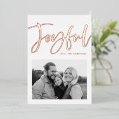 Joyful Script Roos Gold Photo Folie Feestdagenkaart (Staand Voorkant)