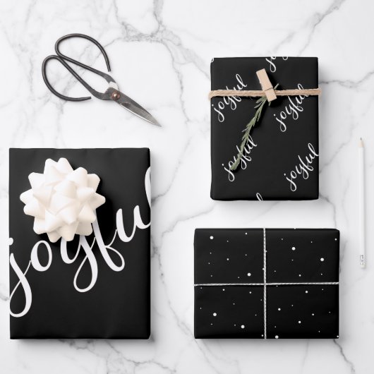 Joyful Script Snowflake Black and White Holiday Inpakpapier Vel (Voorkant)
