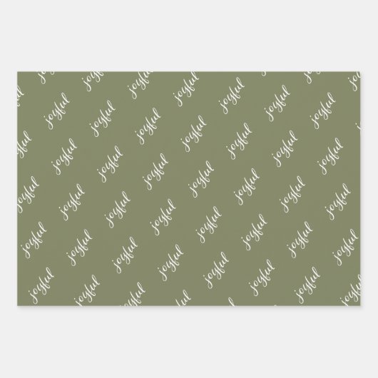Joyful Script Snowflake Olive Green Holiday Inpakpapier Vel (Voorkant 2)
