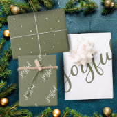 Joyful Script Snowflake Olive Green Holiday Inpakpapier Vel