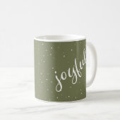 Joyful Script Snowflake Olive Green Holiday Koffiemok (Voorkant rechts)