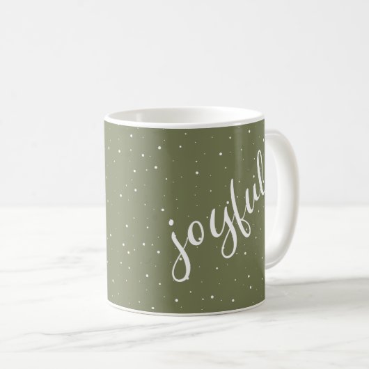 Joyful Script Snowflake Olive Green Holiday Koffiemok (Voorkant rechts)