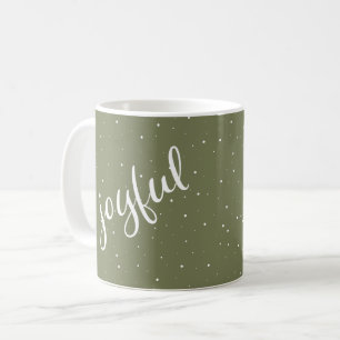 Joyful Script Snowflake Olive Green Holiday Koffiemok