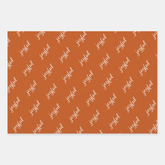 Joyful Script Snowflakes Oranje Holiday Inpakpapier Vel (Voorkant 2)