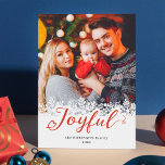 Joyful Script Winter Snowflakes kerstfoto Feestdagenkaart<br><div class="desc">Verstuur je groeten van het seizoen met deze "Joyful Typography Snowflakes Overlay kerstfoto Holiday Kaart". Voor verdere aanpassing,  te klikken gelieve de "pas verder"verbinding aan en ons ontwerphulpmiddel te gebruiken om deze sjabloon te wijzigen.</div>