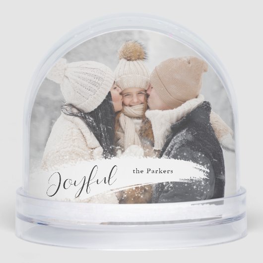 Joyful Script with Snowy Brushstroke Snow Globe Sneeuwbol (Voorkant)