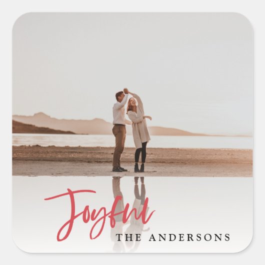 Joyful scripttekst Kerstmis Vierkante Sticker (Voorkant)