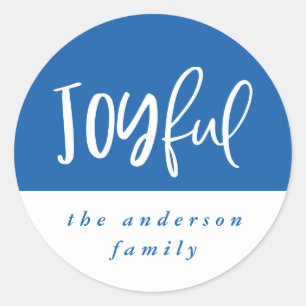 Joyful scriptteksttypografie kerstvakantie ronde sticker