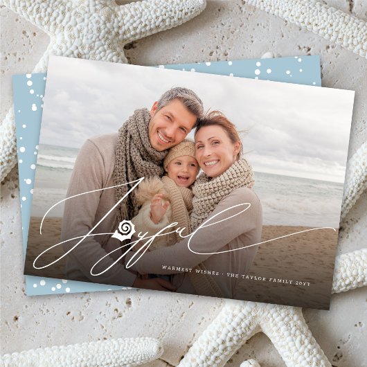 Joyful Seashell Beach Stylish Script Modern Photo Feestdagenkaart