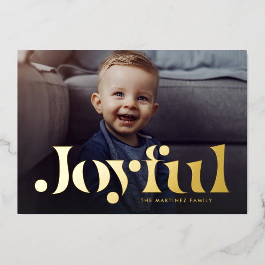Joyful simple modern one photo Christmas Folie Feestdagenkaart (Voorkant)