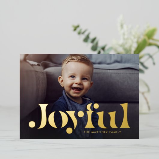 Joyful simple modern one photo Christmas Folie Feestdagenkaart (Staand Voorkant)