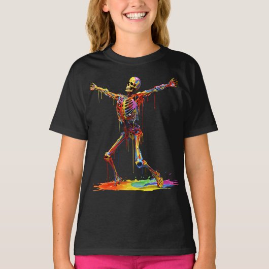Joyful Skeleton: Dans van kleuren T-shirt (Voorkant)