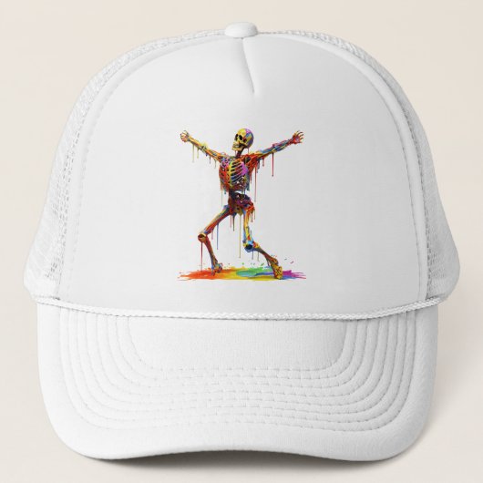 Joyful Skeleton: Dans van kleuren Trucker Pet (Voorkant)