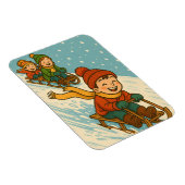 Joyful Sled Ride – Cute Kids Sleigh Riding Winter Magneet (Rechterzijde)