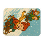 Joyful Sled Ride – Cute Kids Sleigh Riding Winter Magneet (Horizontaal)