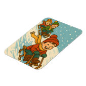 Joyful Sled Ride – Cute Kids Sleigh Riding Winter Magneet (Linkerzijde)