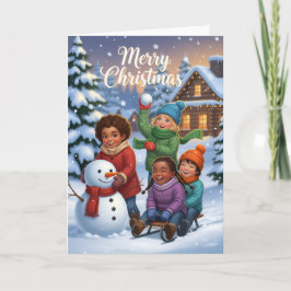 Joyful Snow Day Friends – Kids Christmas Card Kaart