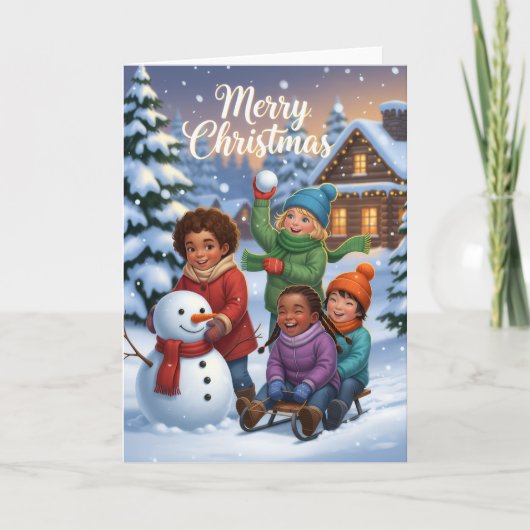 Joyful Snow Day Friends – Kids Christmas Card Kaart (Voorkant)