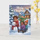 Joyful Snow Day Friends – Kids Christmas Card Kaart (Gele Bloem)