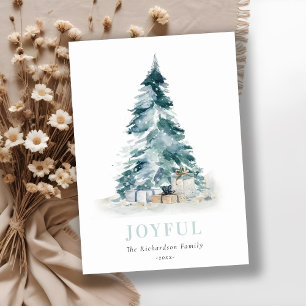 Joyful Snow Waterverf Pine-kerstboom - cadeau Feestdagenkaart