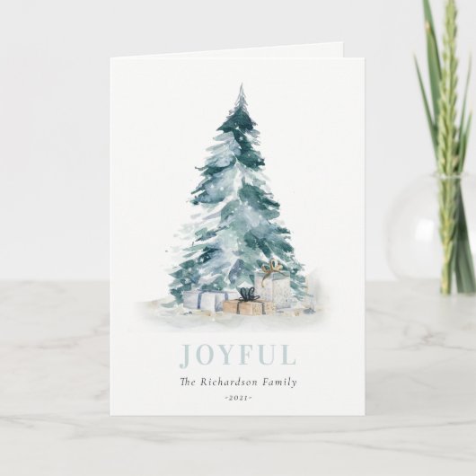 Joyful Snow Waterverf Pine-kerstboomgeschenken Feestdagen Kaart (Voorkant)