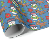 Joyful Snowman Deer Winter Holiday Patroon Cadeaupapier (Rol Hoek)