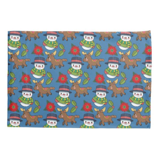 Joyful Snowman Deer Winter Holiday Patroon Kussensloop (Achterkant)