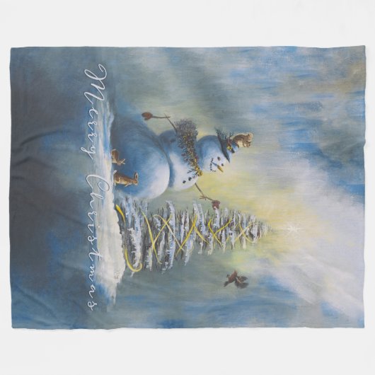 Joyful Snowman Fleece Deken (Voorkant (Horizontaal))