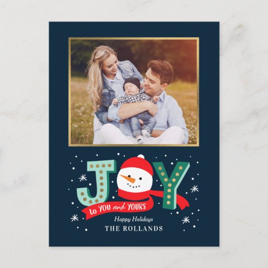 Joyful Snowman Holiday Photo Card Briefkaart (Voorkant)