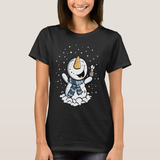 Joyful Snowman In The Snow Winter Theme T-shirt (Voorkant)