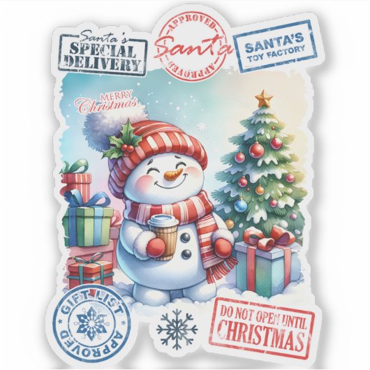 Joyful Snowman Kerst sticker (Voorkant)