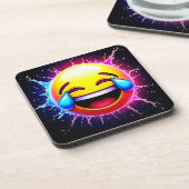Joyful Splash: Laughing Emoji Art Bier Onderzetter (Linkerzijde)