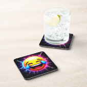 Joyful Splash: Laughing Emoji Art Bier Onderzetter (Rechterzijde)