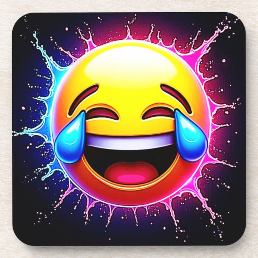 Joyful Splash: Laughing Emoji Art Bier Onderzetter (Voorkant)