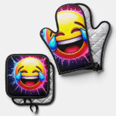Joyful Splash: Laughing Emoji Art Ovenwant & Pannenlap Set (Voorkant / Achterkant)