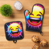 Joyful Splash: Laughing Emoji Art Ovenwant & Pannenlap Set (Top down)