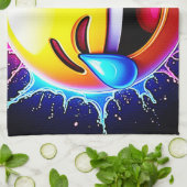 Joyful Splash: Laughing Emoji Art Theedoek (Gevouwen)