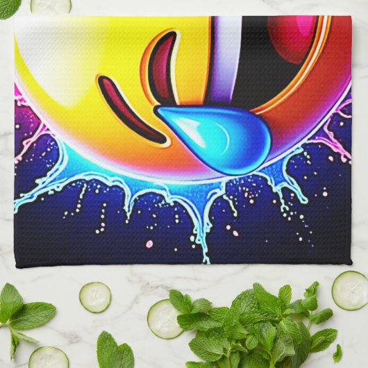 Joyful Splash: Laughing Emoji Art Theedoek (Gevouwen)