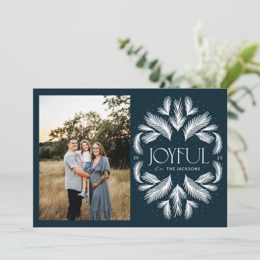 Joyful Spruce Lijst blauw Feestdagenkaart (Staand voorkant)