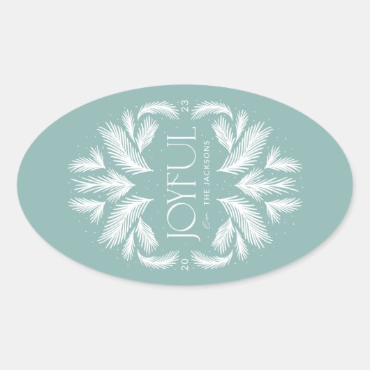 Joyful Spruce Lijst Blauwgroen Ovale Sticker (Voorkant)