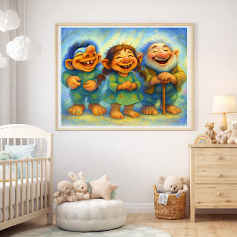 Joyful Storybook Friends Whimsical Children’s Wall Foto Afdruk