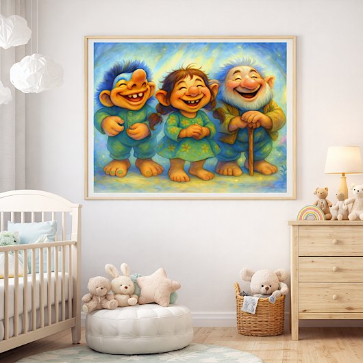 Joyful Storybook Friends Whimsical Children’s Wall Foto Afdruk
