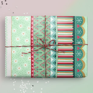 Joyful Stripe Green Christmas Wrapping Paper Cadeaupapier