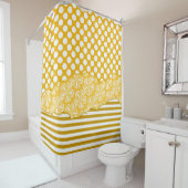 Joyful Stripes Floral Polka Dot Layered Yellow Douchegordijn (In situ)