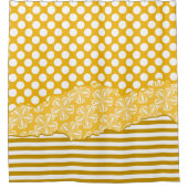 Joyful Stripes Floral Polka Dot Layered Yellow Douchegordijn (Voorkant)