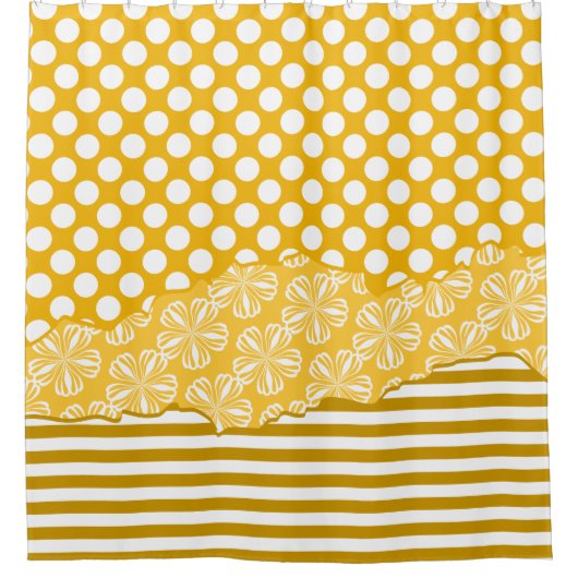 Joyful Stripes Floral Polka Dot Layered Yellow Douchegordijn (Voorkant)