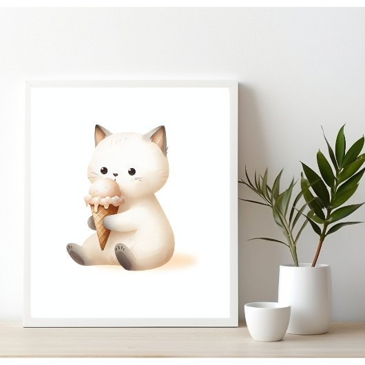 Joyful Sweet Kitten met Ice Cream Cone Poster