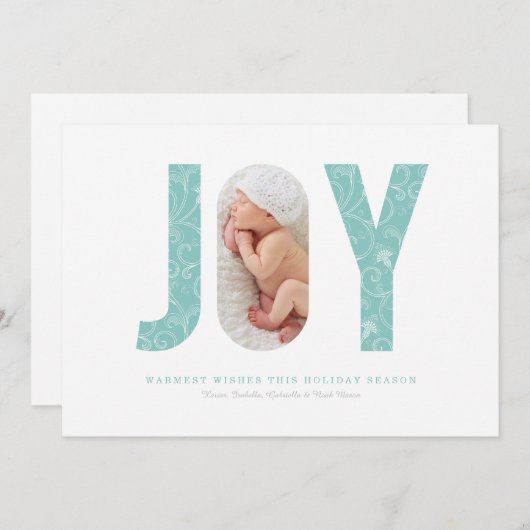 Joyful Swirls | Licht blauw Feestdagenkaart (Voorkant / Achterkant)